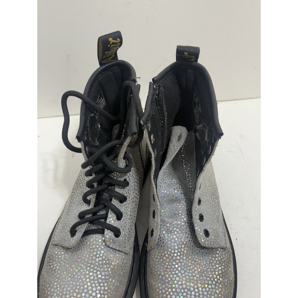 Dr Marten's Junior 1460 Sparkle Silver‎ Lace Up Combat Boots Girls Size 2 Silver - Picture 3 of 8